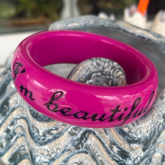 Pink Lucite Bangle Bracelet - Picture 5 of 7